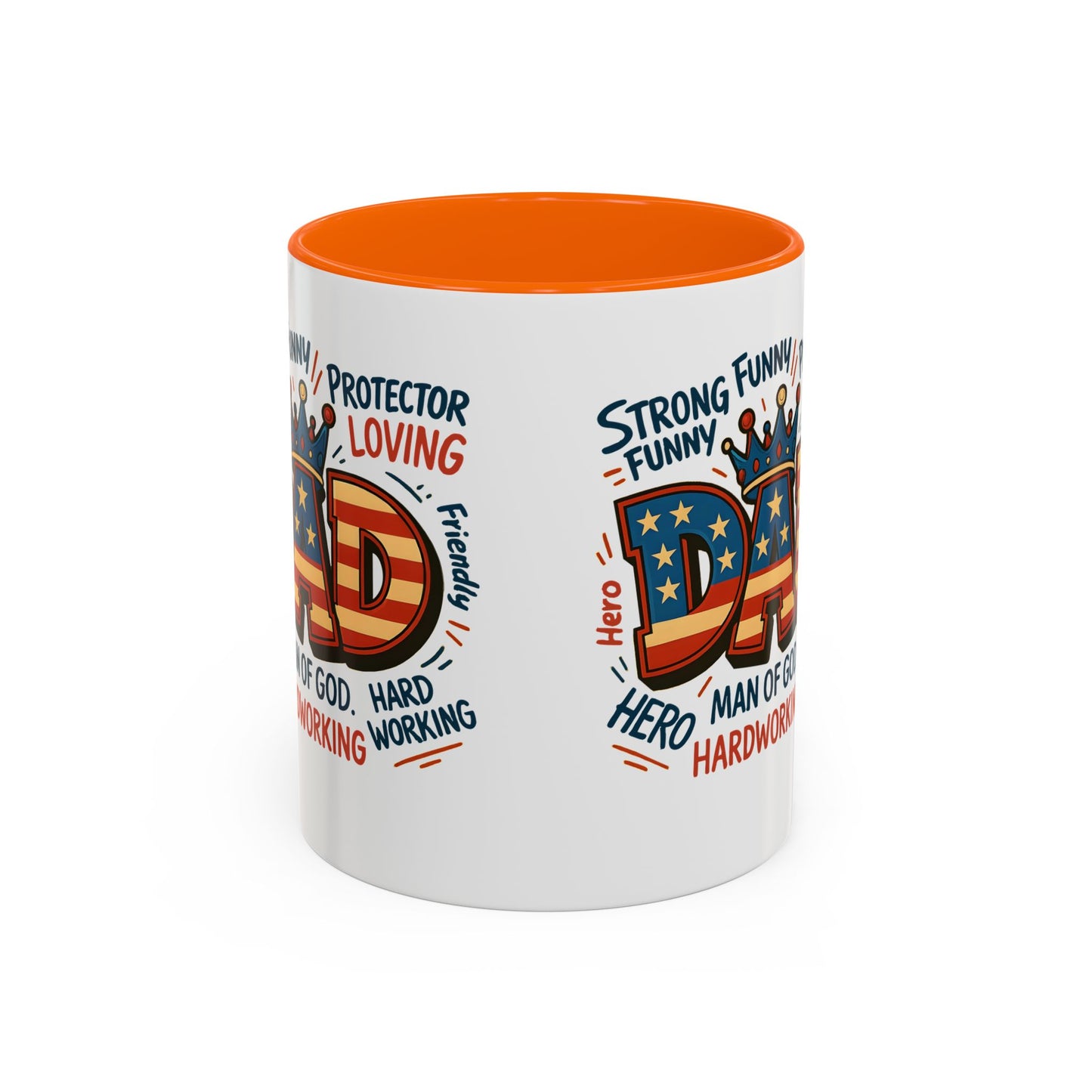 Dad Coffee Mug — Patriotic "DAD" Design with Loving, Hardworking, Protector Keywords (11/15oz Accent Mug)