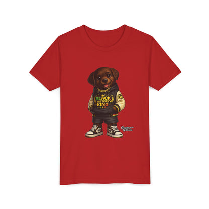Youth Tee — 'Black History King' Puppy Graphic Shirt