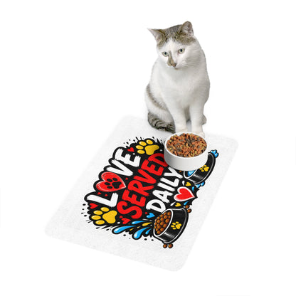 Pet Food Mat — "Love Served Daily" Non-Slip Feeding Mat (12x18)