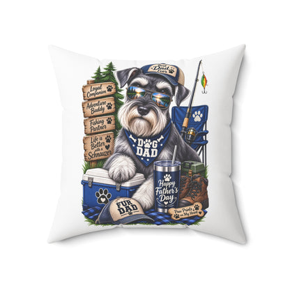 Dog Dad Fishing Schnauzer Pillow - Outdoor Camper Pet Lover Accent Pillow