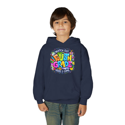 Fourth Grade Hoodie - "Watch Out Fourth Grade Here I Come" Colorful Back-to-School Kids Sweatshirt