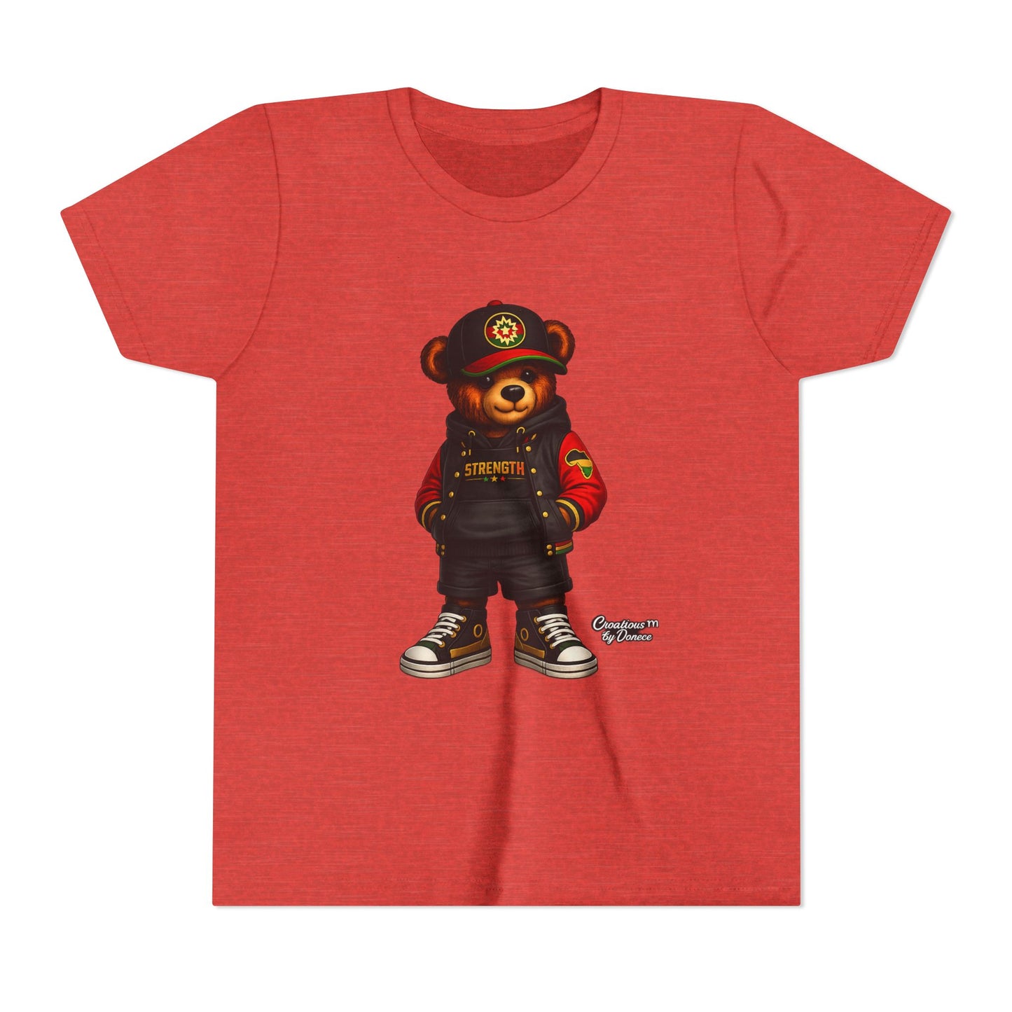 Kids Teddy Bear Streetwear Tee — 'Strength' Graphic Youth T-Shirt