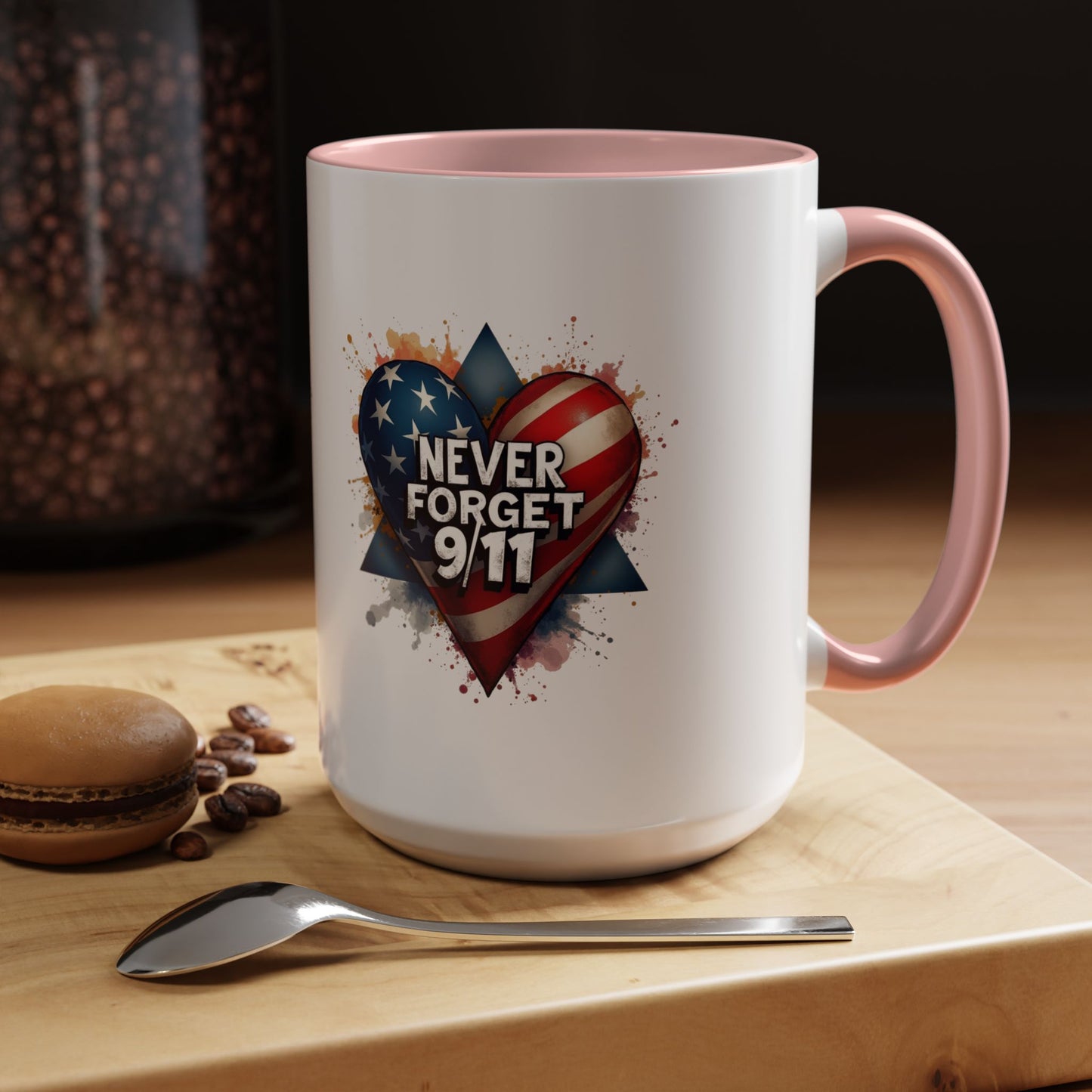 Never Forget 9/11 Heart Accent Coffee Mug – Patriotic Memorial 11/15oz