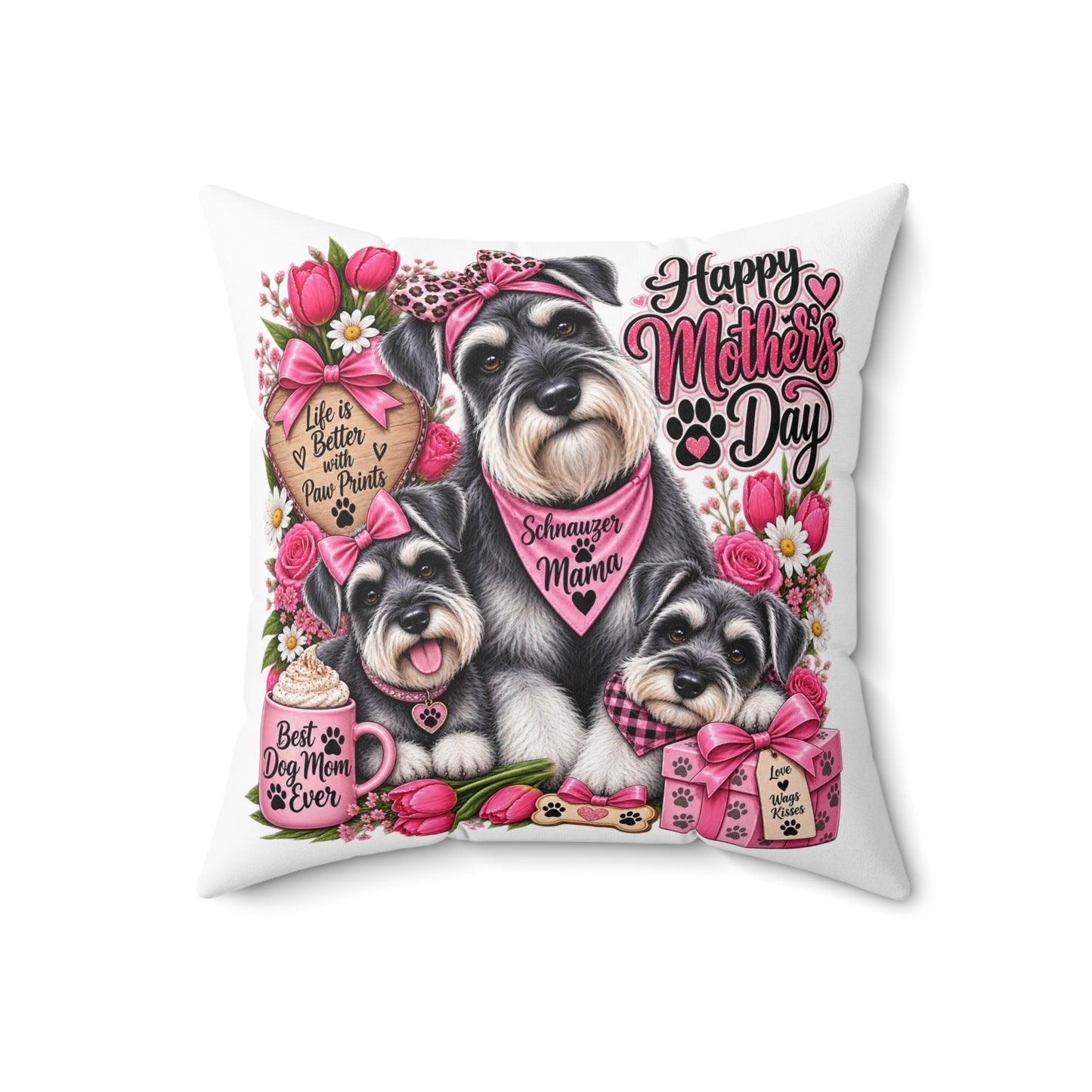 Happy Mother’s Day Schnauzer Pillow – Best Dog Mom Decorative Throw Pillow
