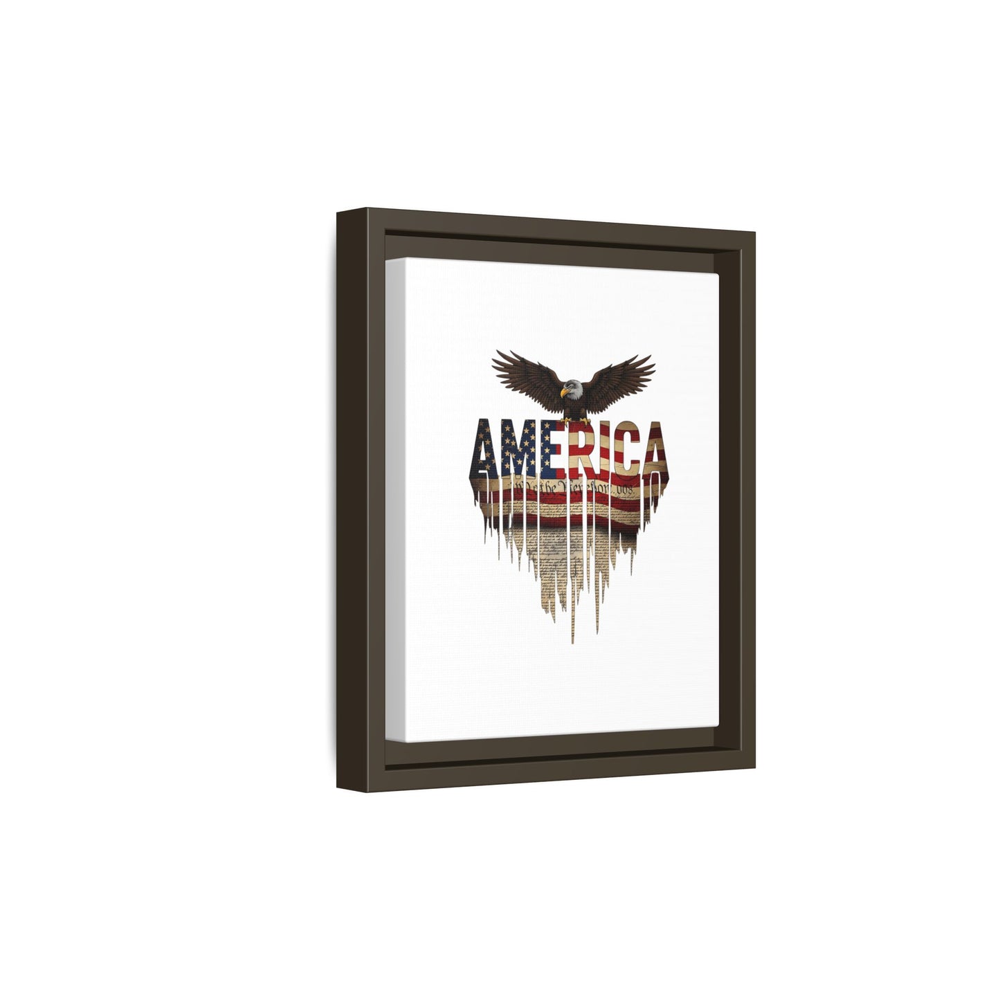 America Eagle Matte Canvas Framed Wall Art — Patriotic USA Flag Typography Print