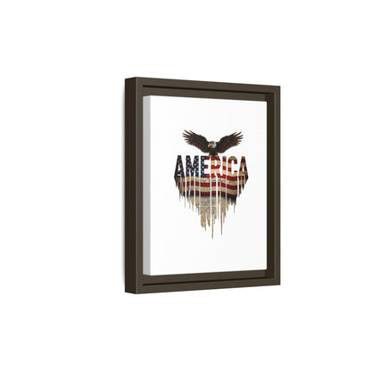 America Eagle Matte Canvas Framed Wall Art — Patriotic USA Flag Typography Print