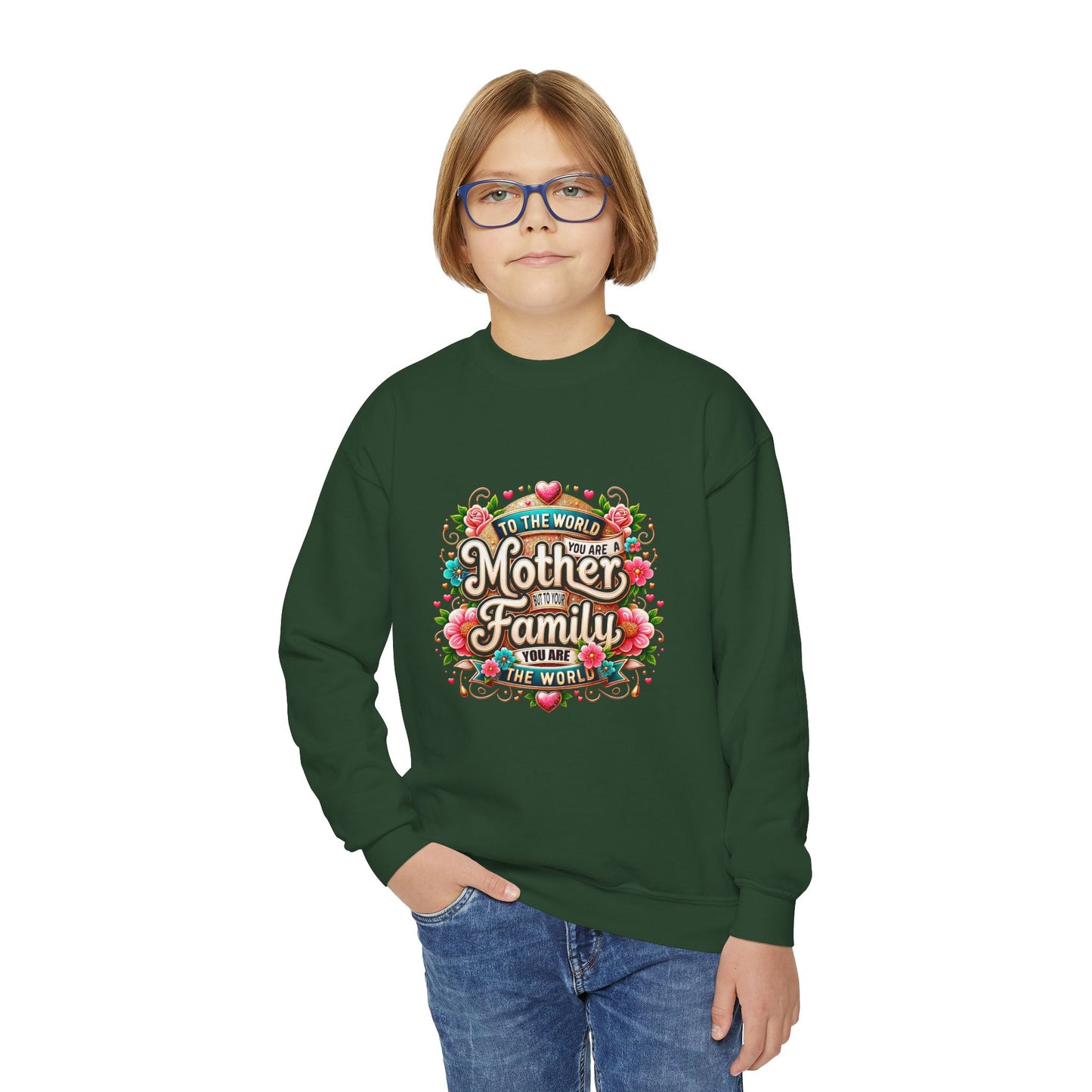 Youth Sweatshirt - "Mother & Family" Floral Quote Crewneck