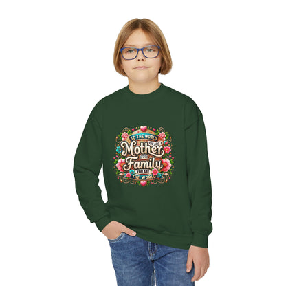 Youth Sweatshirt - "Mother & Family" Floral Quote Crewneck