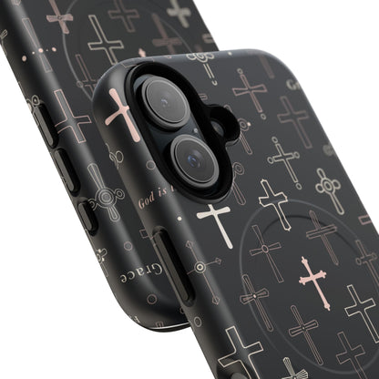 Magnetic Phone Case — Black Crosses "Grace" Protective Cover