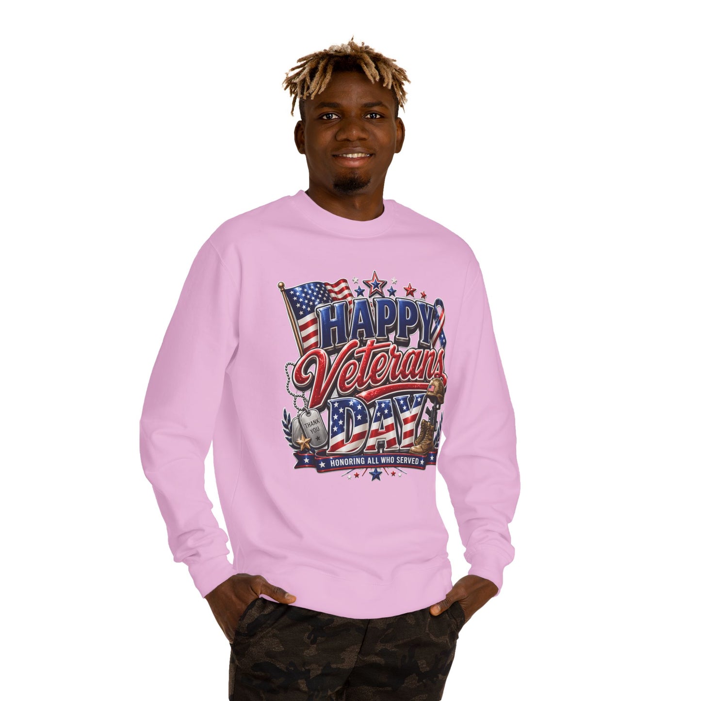 Happy Veterans Day Sweatshirt — Patriotic 'Honoring All Who Served' Crewneck