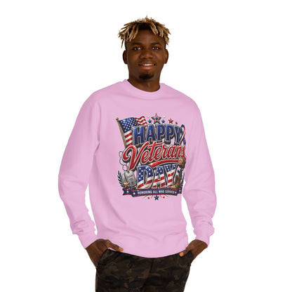 Happy Veterans Day Sweatshirt — Patriotic 'Honoring All Who Served' Crewneck