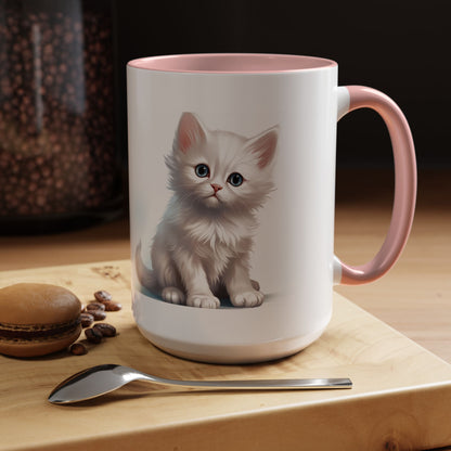Cute White Kitten Accent Coffee Mug – 11/15oz Ceramic Cat Lover Gift