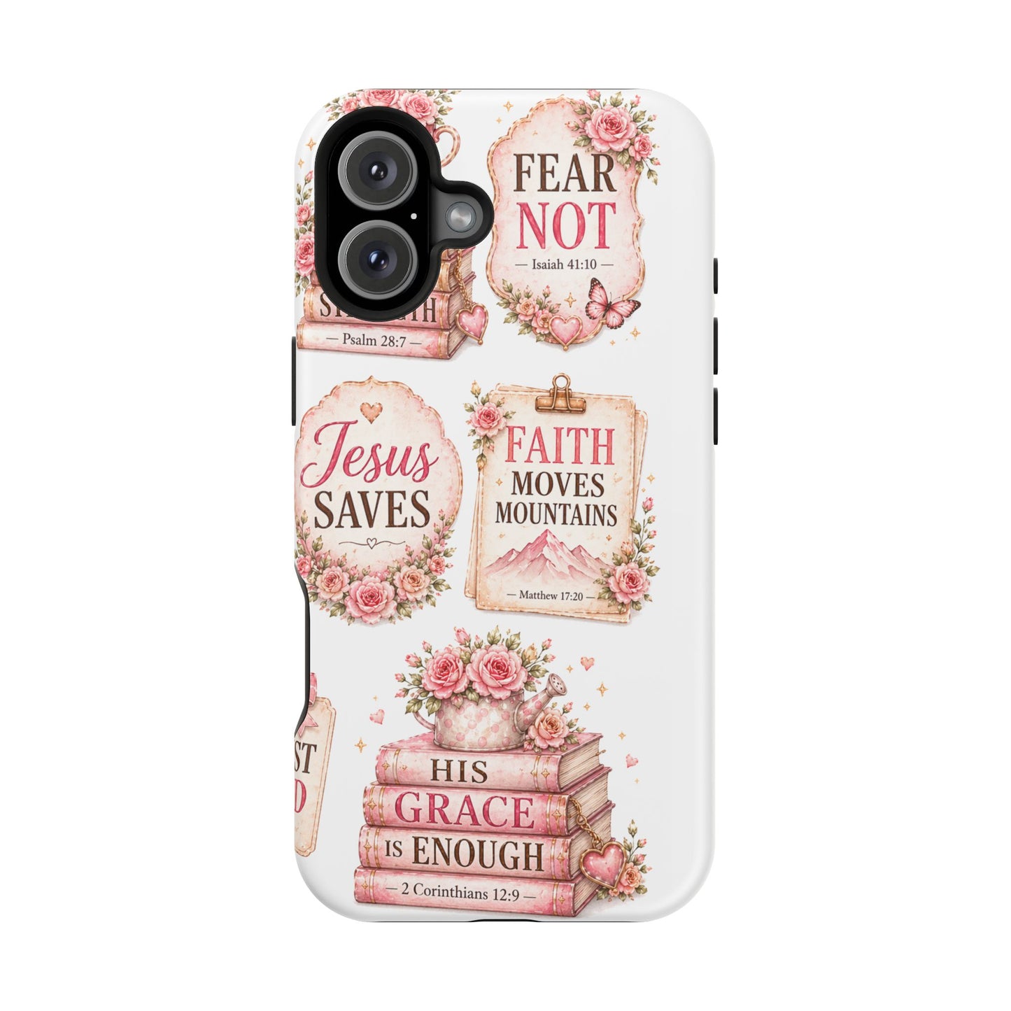 Christian Phone Case - "Fear Not, Faith Moves Mountains, Jesus Saves" Floral Magnetic Impact-Resistant Case