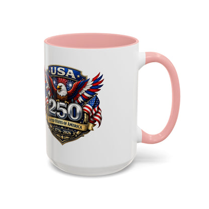 USA 250th Anniversary Accent Coffee Mug – Patriotic Eagle & Flag 1776–2026