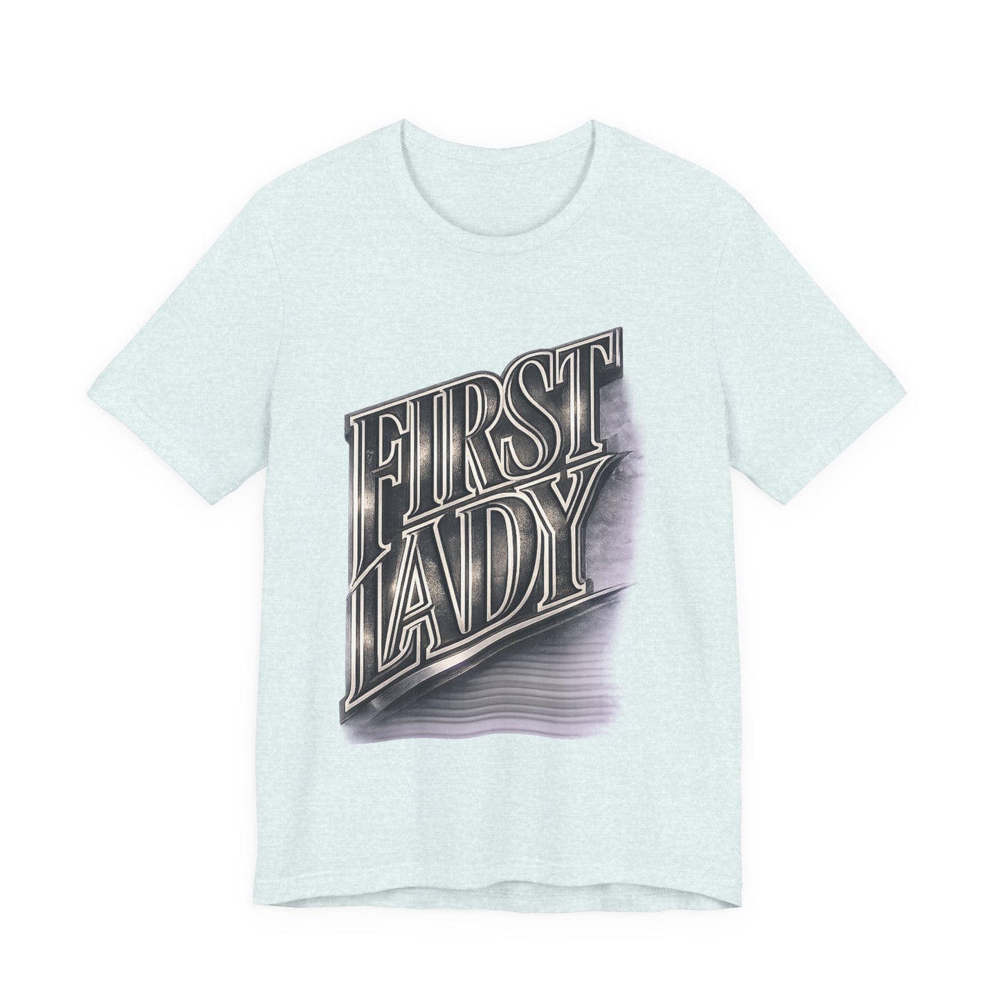 First Lady Graphic Tee — Retro Metallic Script Short Sleeve Shirt