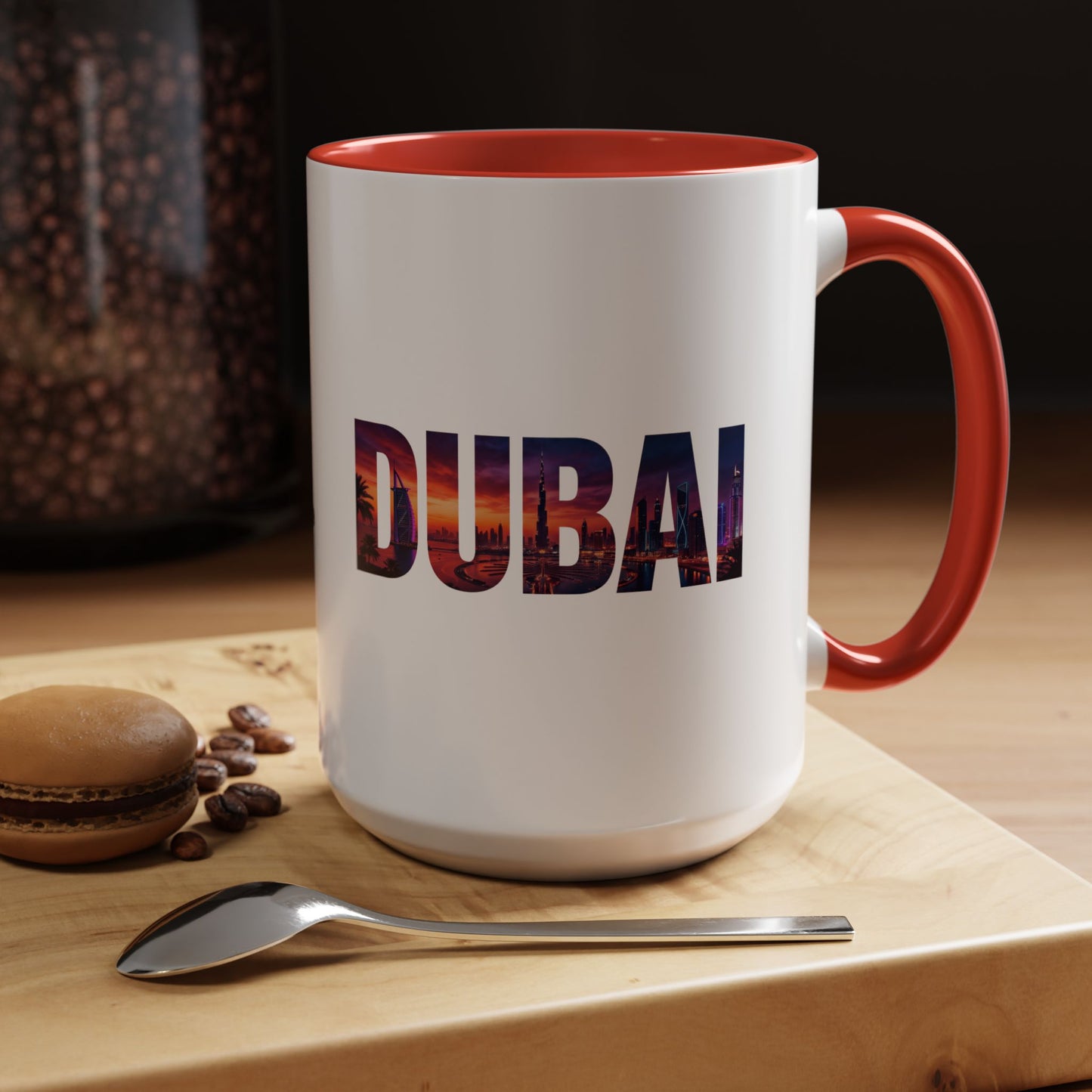 Dubai Skyline Accent Coffee Mug — Sunset City Photo Text (11/15oz)