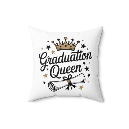Graduation Queen Throw Pillow — Crown & Diploma Decorative Cushion for Grad Gifts
