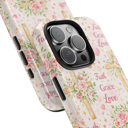 Faith Grace Love Cross Phone Case | Christian Floral iPhone Case