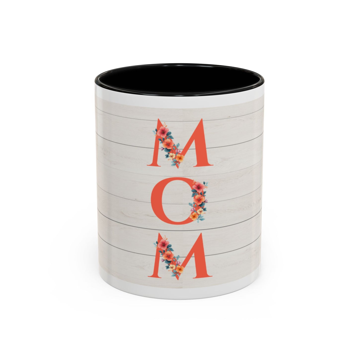 MOM Floral Accent Coffee Mug – Rustic Shiplap Mother's Day Gift (11/15 oz)