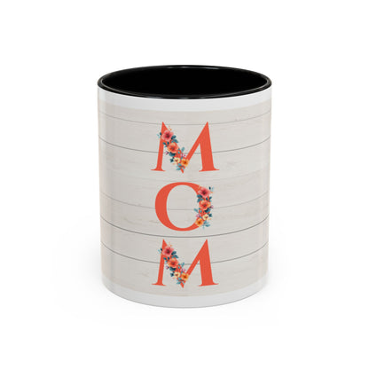 MOM Floral Accent Coffee Mug – Rustic Shiplap Mother's Day Gift (11/15 oz)