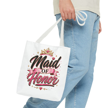 Maid of Honor Tote Bag — Pink Crown Bridal Party Tote for Weddings & Bachelorette