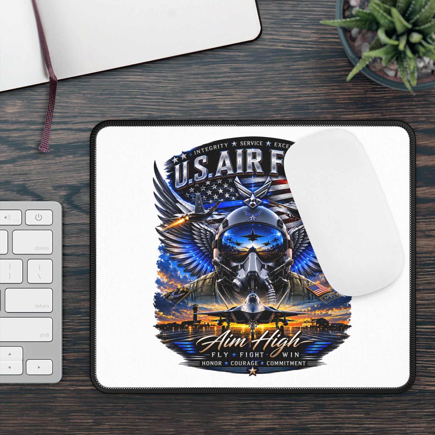 U.S. Air Force Aim High Gaming Mouse Pad — Pilot Helmet & Fighter Jet Design
