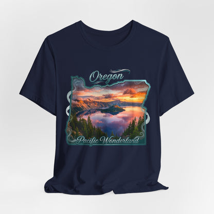 Oregon Pacific Wonderland T‑Shirt — Scenic Sunset State Map Tee