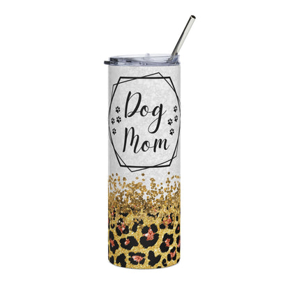 Dog Mom Leopard 20oz Stainless Steel Tumbler – Insulated Travel Cup with Straw