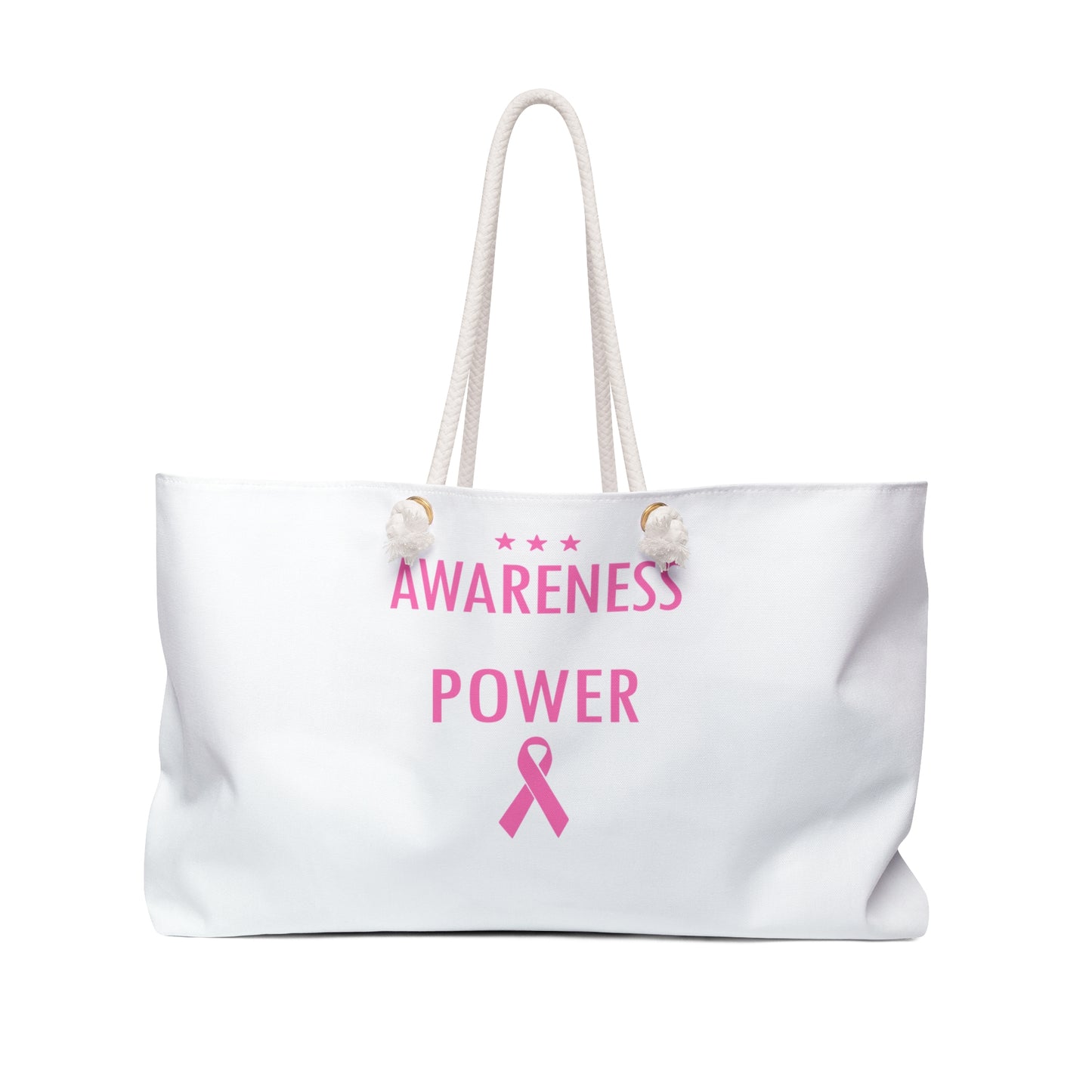 Breast Cancer Awareness Weekender Bag — "Awareness Power" Pink Ribbon Tote