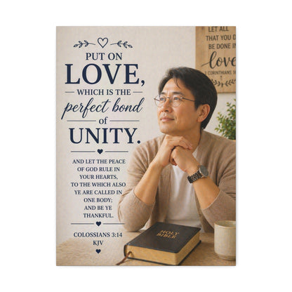 Canvas Wall Art — “Put On Love” Colossians 3:14 Religious Unity Print