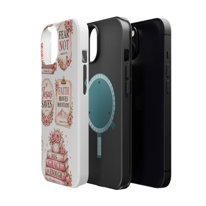 Christian Phone Case - "Fear Not, Faith Moves Mountains, Jesus Saves" Floral Magnetic Impact-Resistant Case