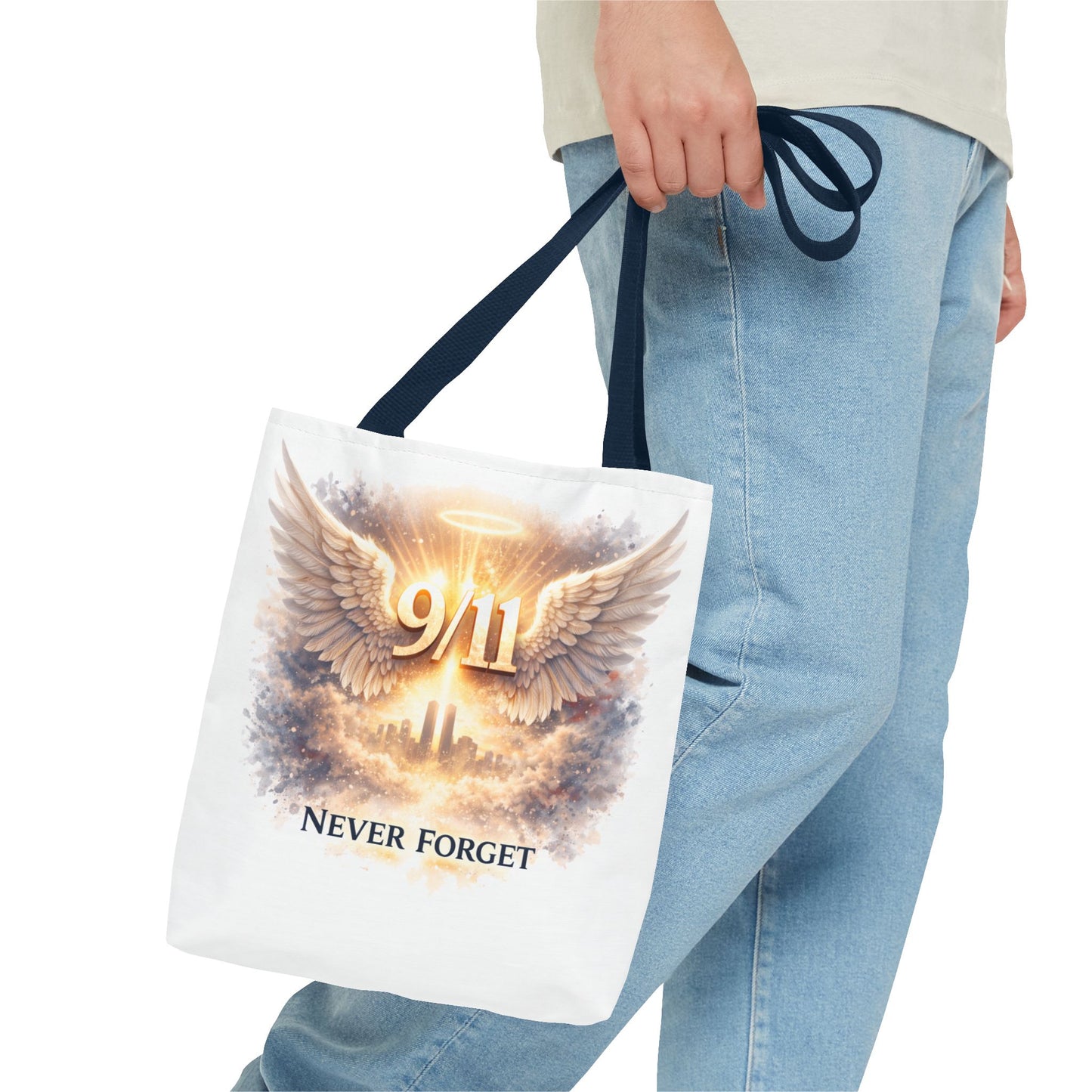 9/11 Memorial Tote Bag – 'Never Forget' Angel Wings Tribute