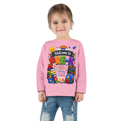 Welcome to Pre-K Toddler Long Sleeve Tee — Colorful Back-to-School Preschool Shirt