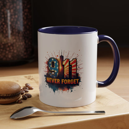 9/11 Never Forget Coffee Mug — Patriotic Memorial Accent Mug