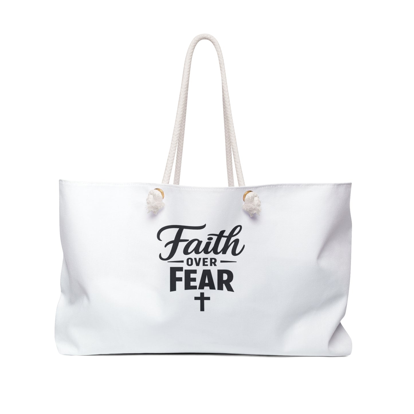 Faith Over Fear Weekender Bag — Christian Travel Tote with Cross