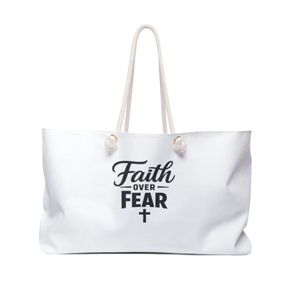 Faith Over Fear Weekender Bag — Christian Travel Tote with Cross