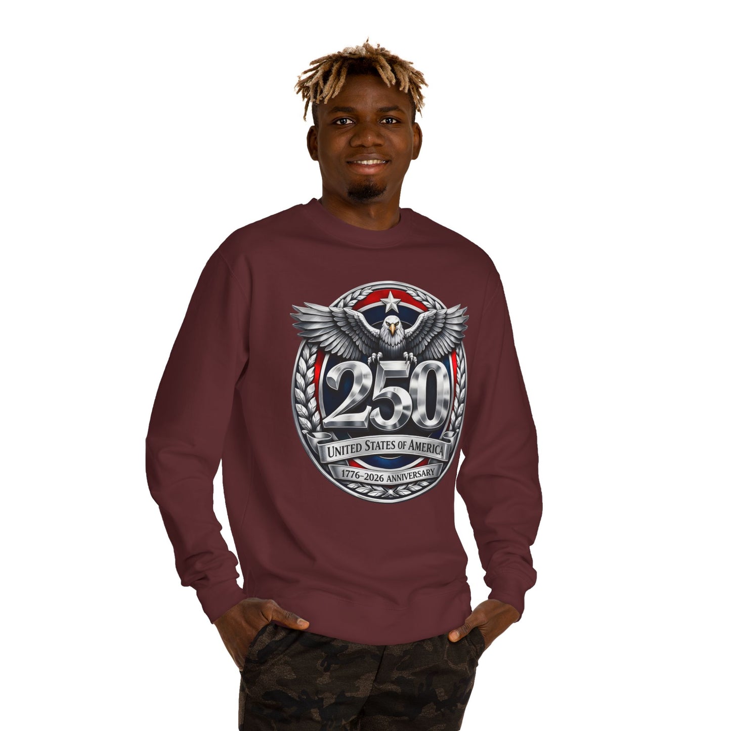 250th USA Anniversary Sweatshirt — Eagle Emblem 1776–2026 Commemorative Crewneck