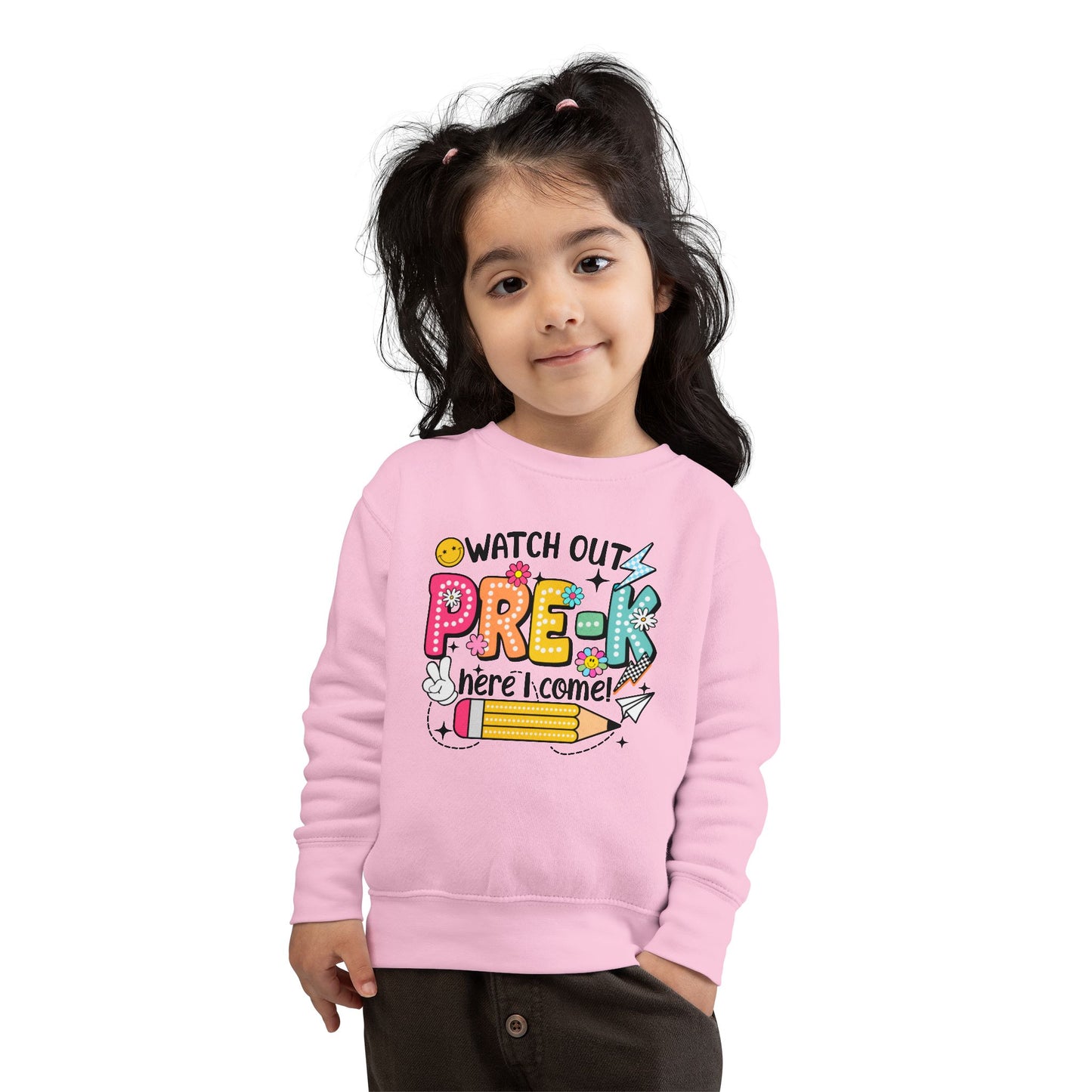 Toddler Sweatshirt — "Watch Out Pre-K Here I Come" Back-to-School Crewneck