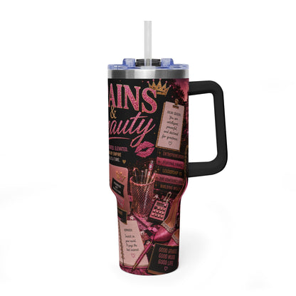 Brain & Beauty 40oz Thermal Tumbler with Handle — Inspirational Coffee Travel Mug