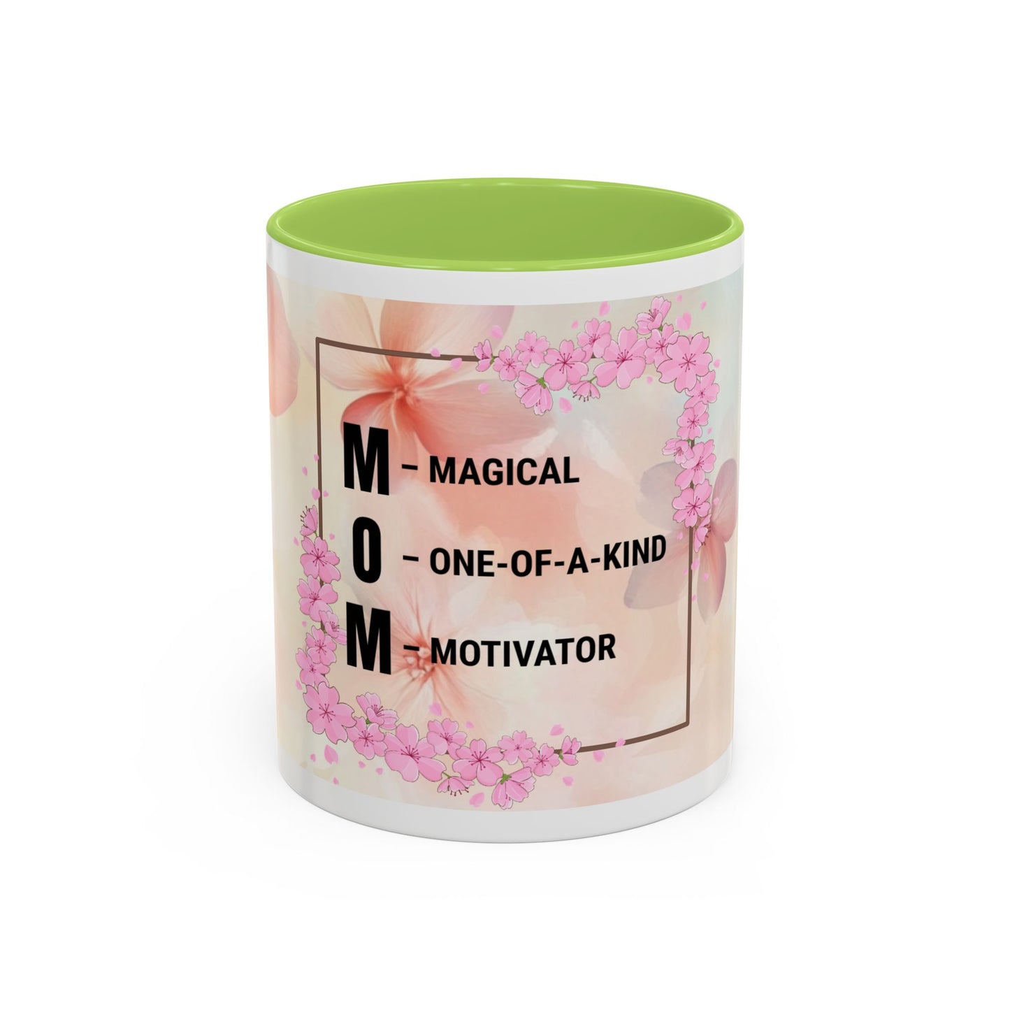 Mom Acronym Coffee Mug — "MOM: Magical • One-of-a-Kind • Motivator" Floral Accent