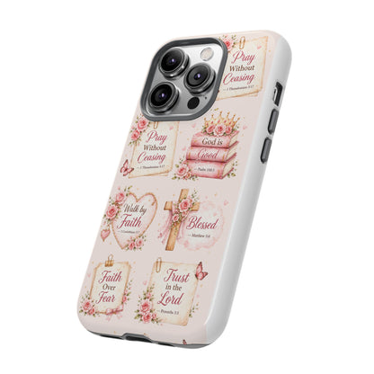 Christian Floral Phone Case — "Pray Without Ceasing" Faith Cross Design
