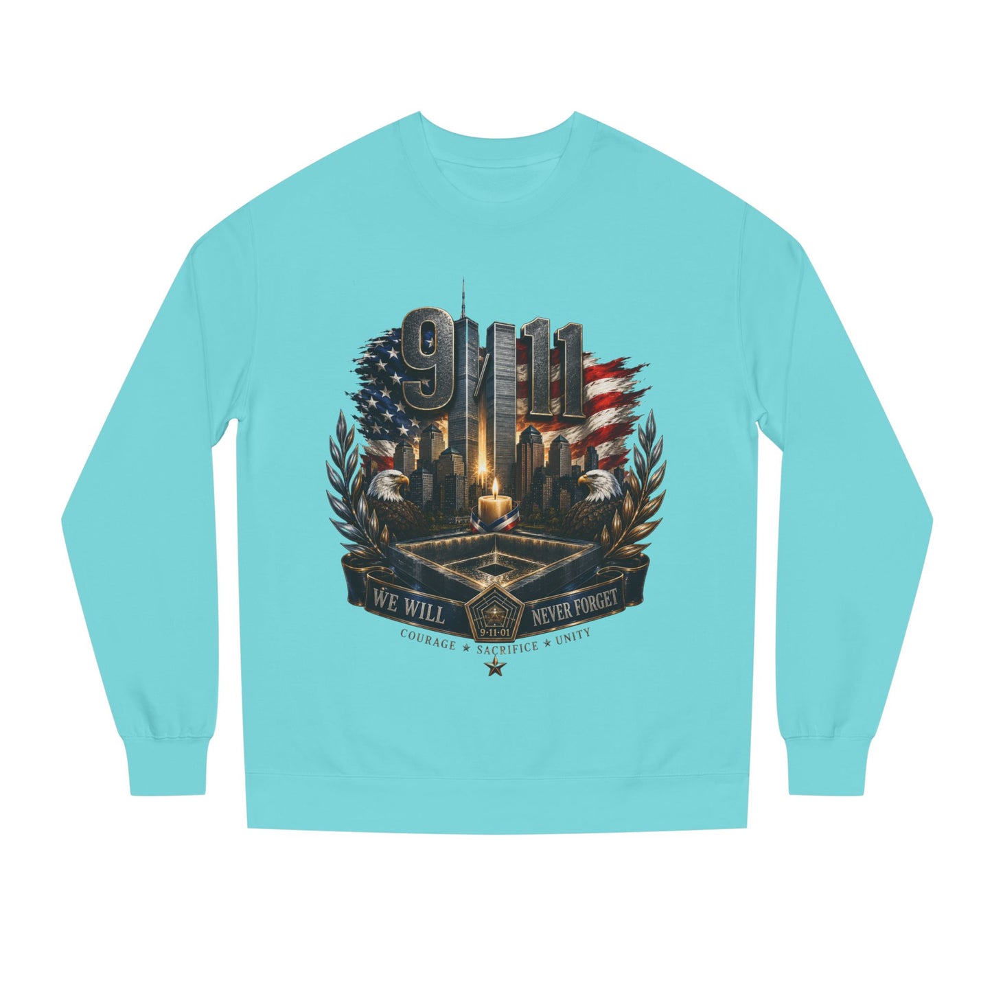 9/11 Memorial Crewneck Sweatshirt — We Will Never Forget Tribute