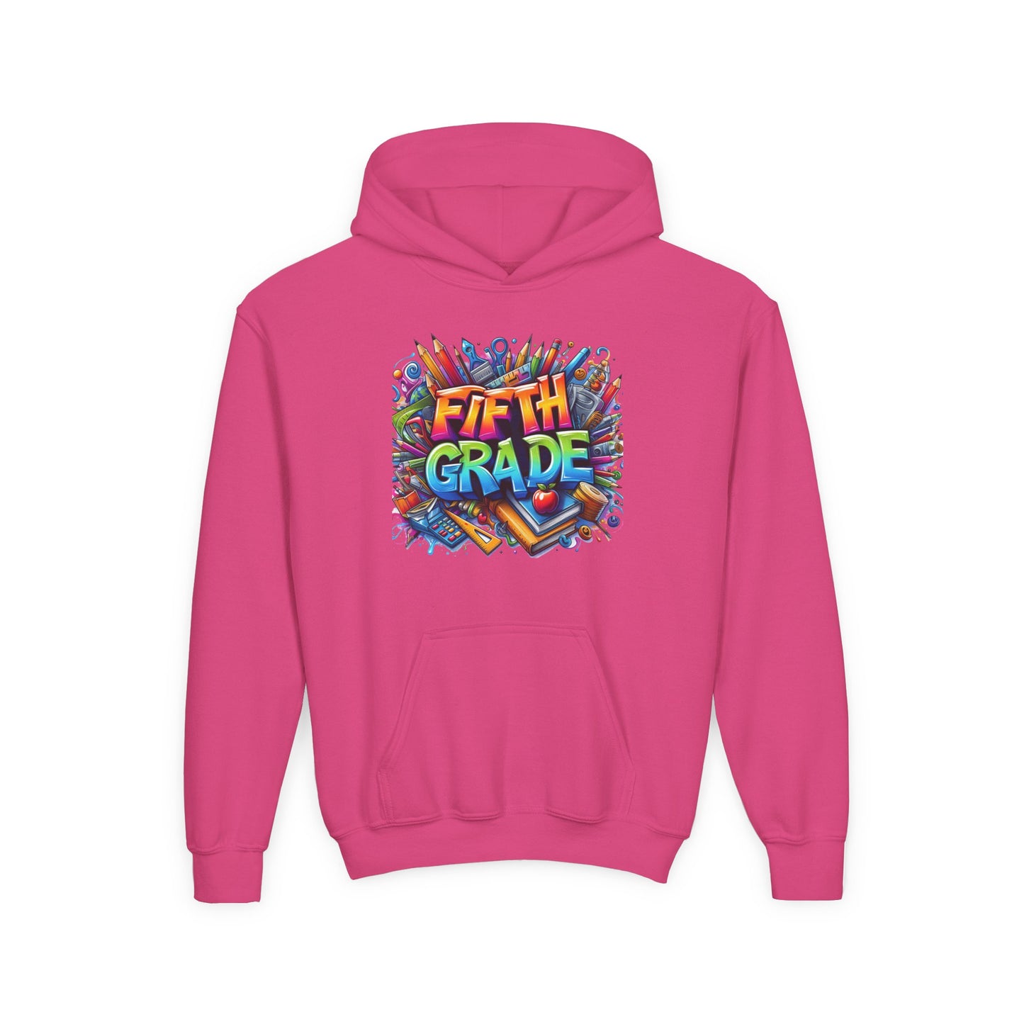 Fifth Grade Kids Hoodie - Colorful School Supplies Back-to-School Sweatshirt