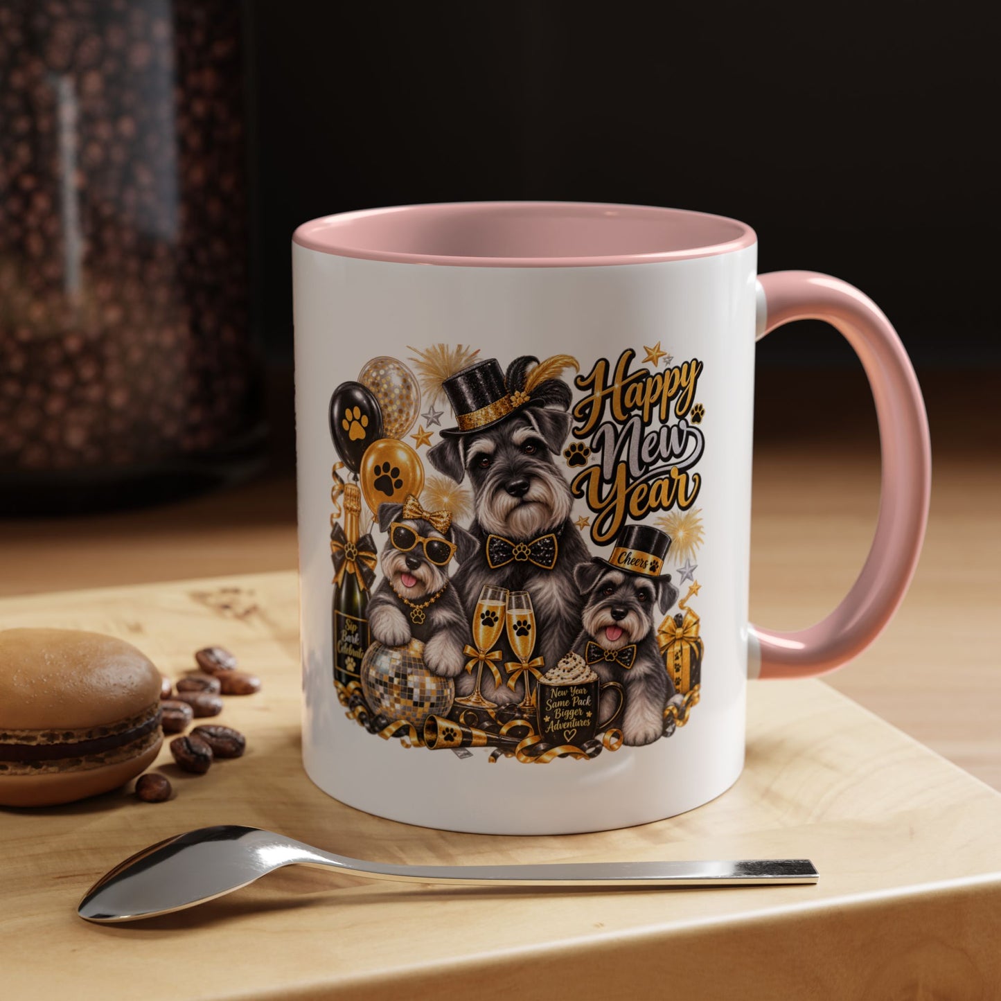 Happy New Year Schnauzer Coffee Mug — Festive Dog New Year Accent Mug (11/15oz)