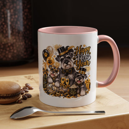 Happy New Year Schnauzer Coffee Mug — Festive Dog New Year Accent Mug (11/15oz)