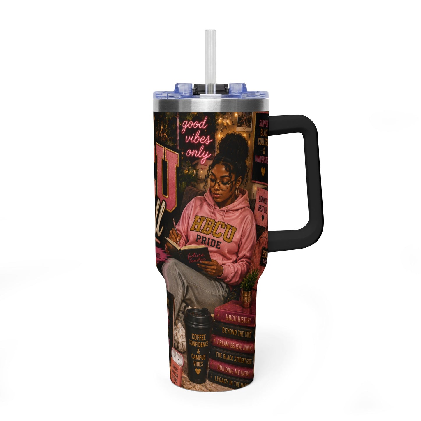 HBCU & Chill 40oz Vacuum Tumbler — Insulated Travel Mug for Students & Alumni