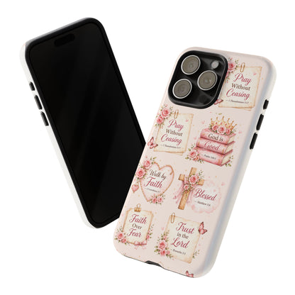 Christian Floral Phone Case — "Pray Without Ceasing" Faith Cross Design