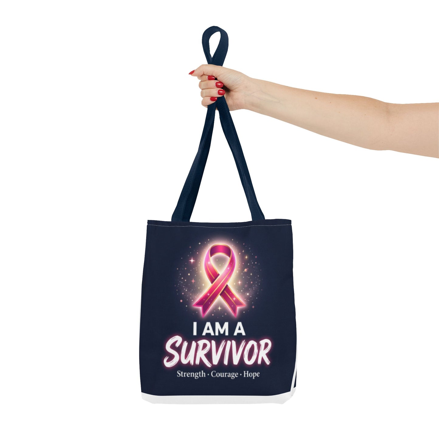 Survivor Ribbon Tote Bag — "I Am A Survivor" Breast Cancer Awareness Tote