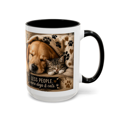 Dog & Cat Coffee Mug - "Less People, More Dogs & Cats" Accent Ceramic Mug