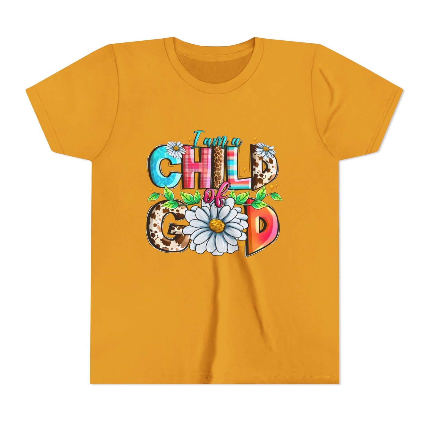 Youth Tee — "I Am a Child of God" Floral Christian Graphic
